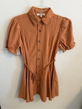 Blush Rust Button-Front Midi Dress with Braided Tie